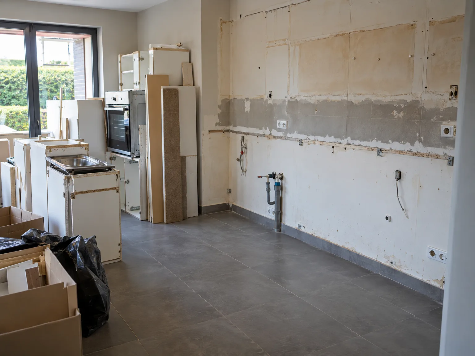 Demontering en renovatie van keuken met voorbereiding nieuwe elementen