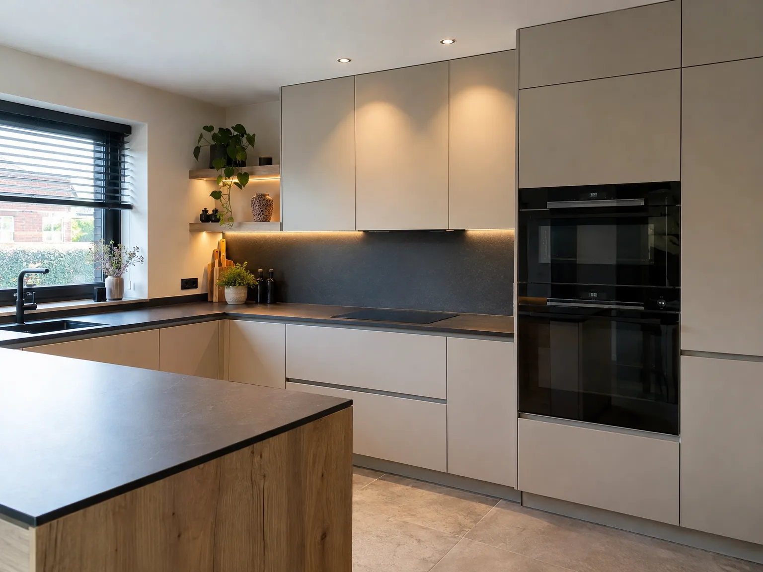 Keukenmontage afgerond: modern interieur met witte fronten en zwart werkblad